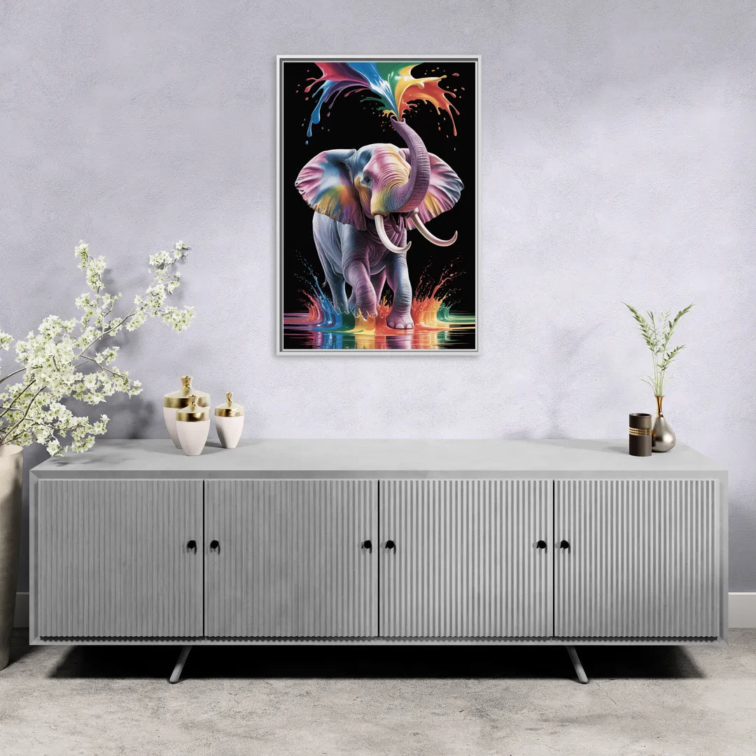Expressive Pop Art Elephant - Living Room White Frame Canvas