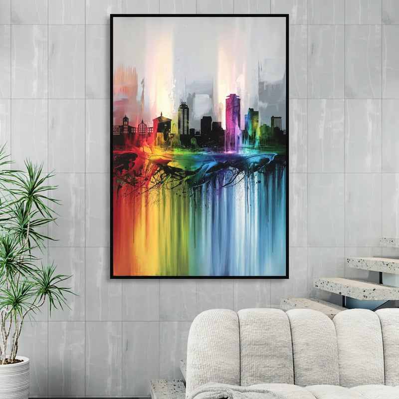 Fayetteville Downtown Skyline Living Room - Black Canvas Wall Art