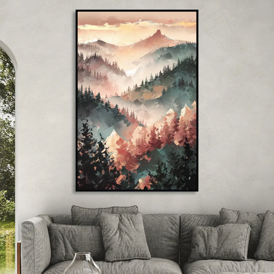 Fayetteville Ozark Mountains Living Room - Black Canvas Wall Art