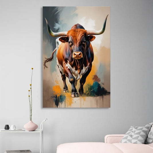 Fiery Longhorn Spirit Living Room - Canvas Wall Art