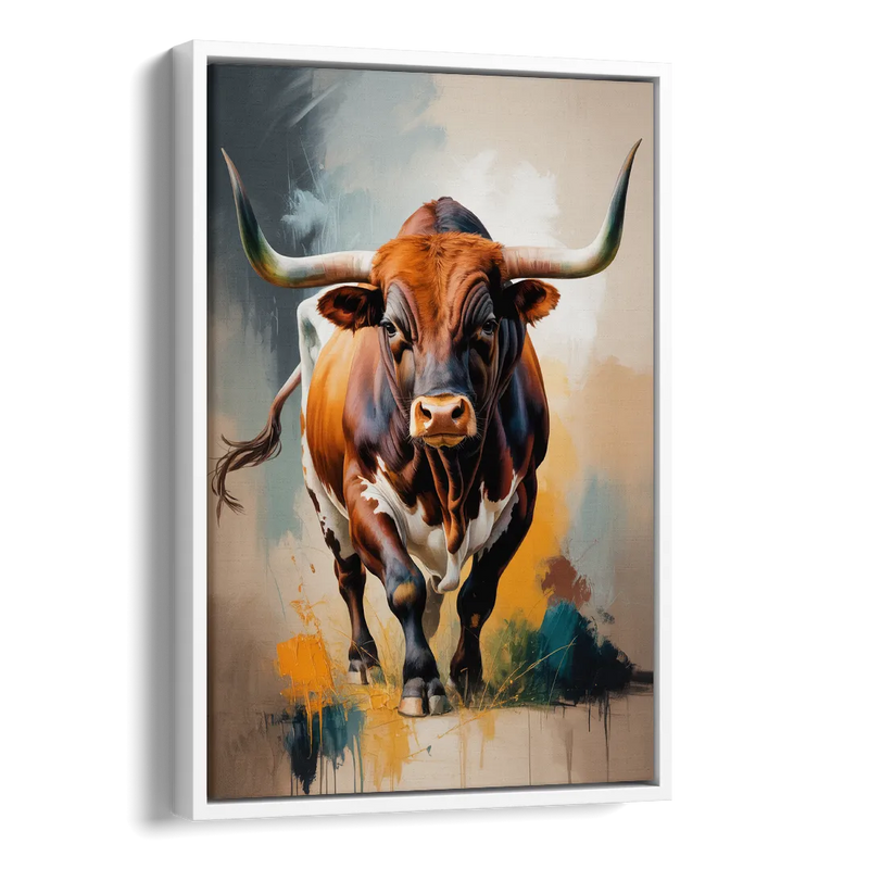 Fiery Longhorn Spirit Side - White Canvas Wall Art