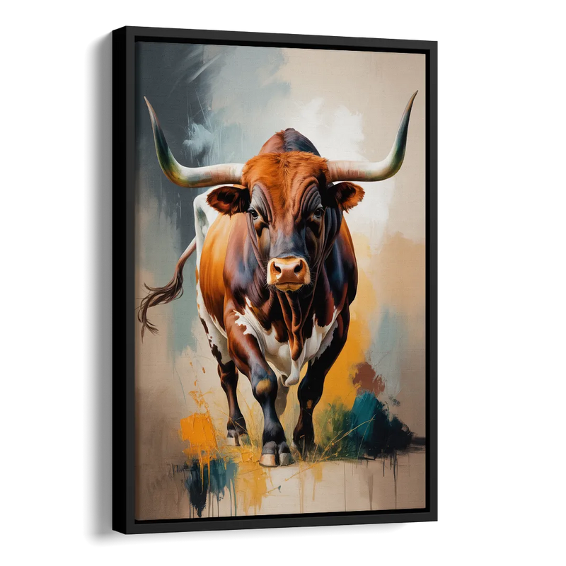Fiery Longhorn Spirit Side - Black Canvas Wall Art