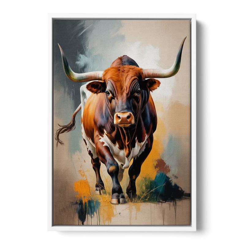 Fiery Longhorn Spirit Front - White Canvas Wall Art