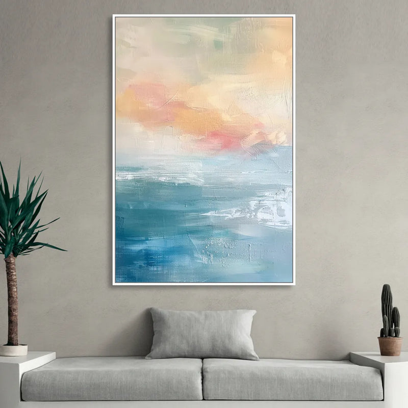 First Light on Water Living Room - White Canvas Wall Art