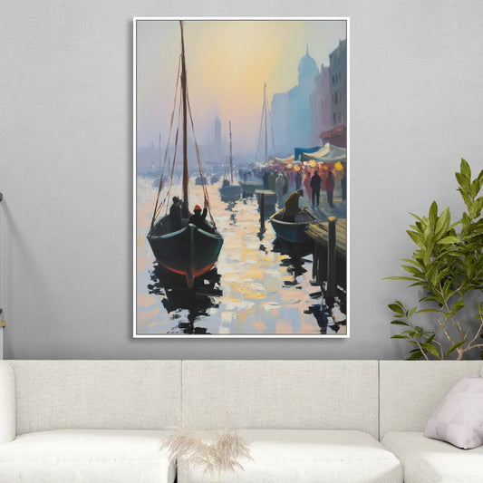 Fischmarkt Sunrise Living Room - White Canvas Wall Art