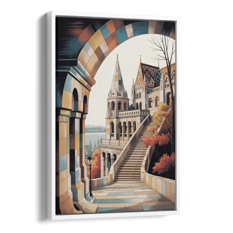 Fisherman's Bastion View Side - White Canvas Wall Art