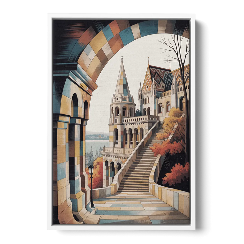 Fisherman's Bastion View Front - White Canvas Wall Art