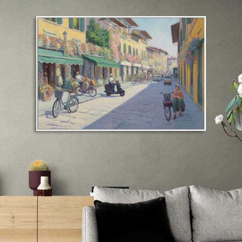 Florentine Streets Living Room - White Canvas Wall Art
