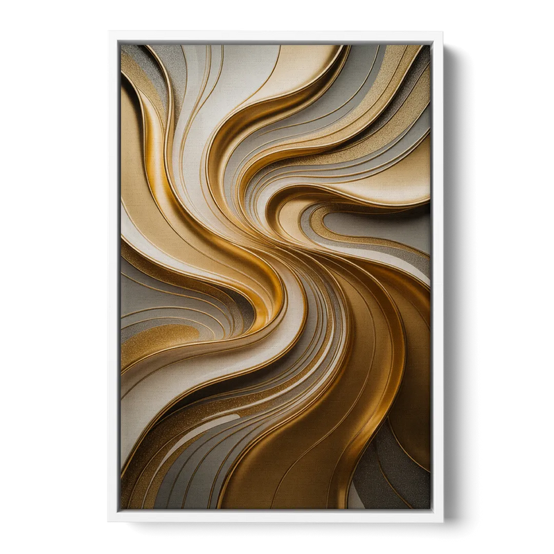 Flowing Rivers in Gold Abstract Front - White Canvas Wall Art