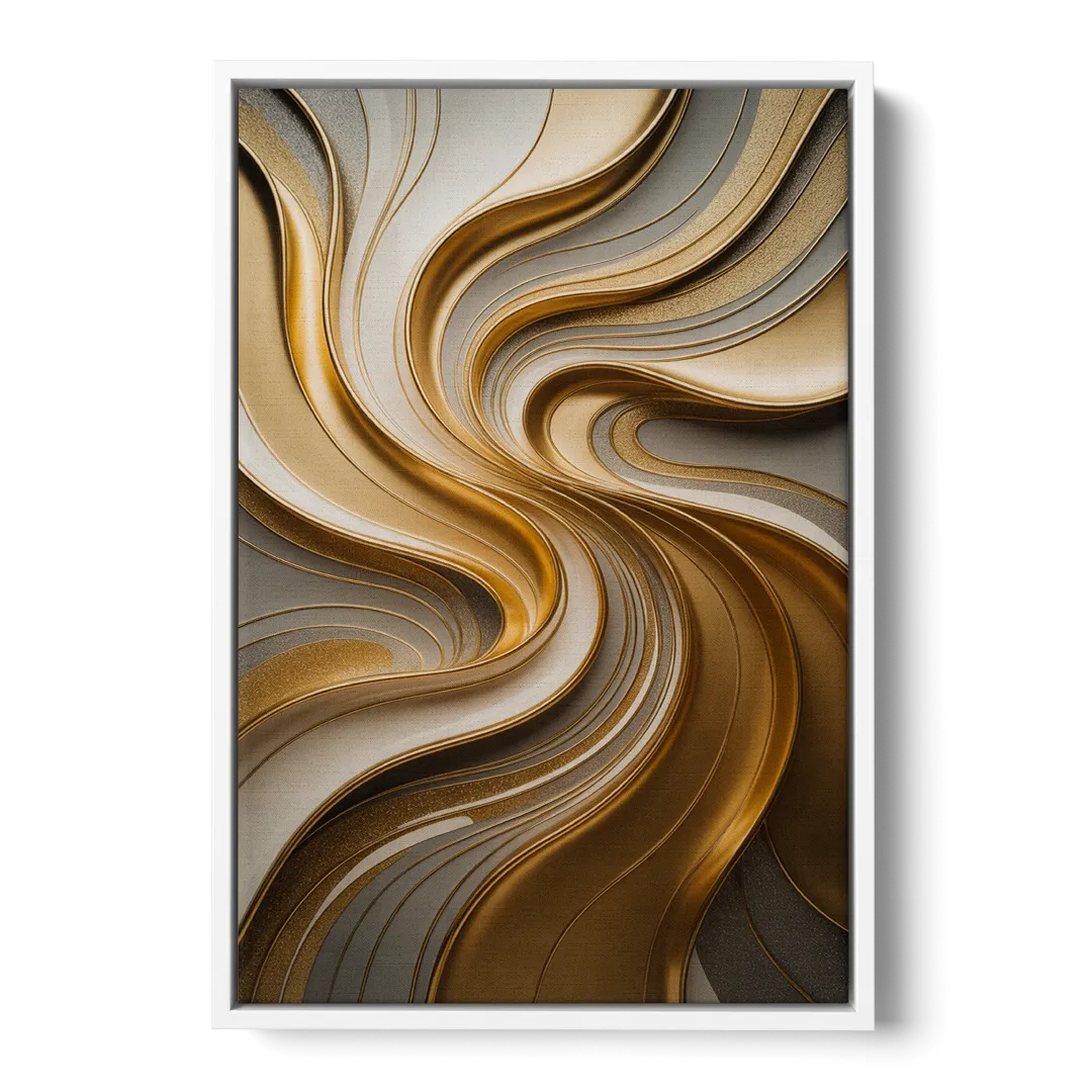 Flowing Rivers in Gold Abstract - White Frame Canvas