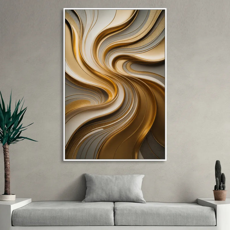 Flowing Rivers in Gold Abstract Sitting Room - White Canvas Wall Art
