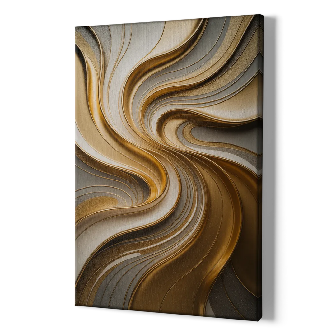 Flowing Rivers in Gold Abstract - Canvas Print Art Sides