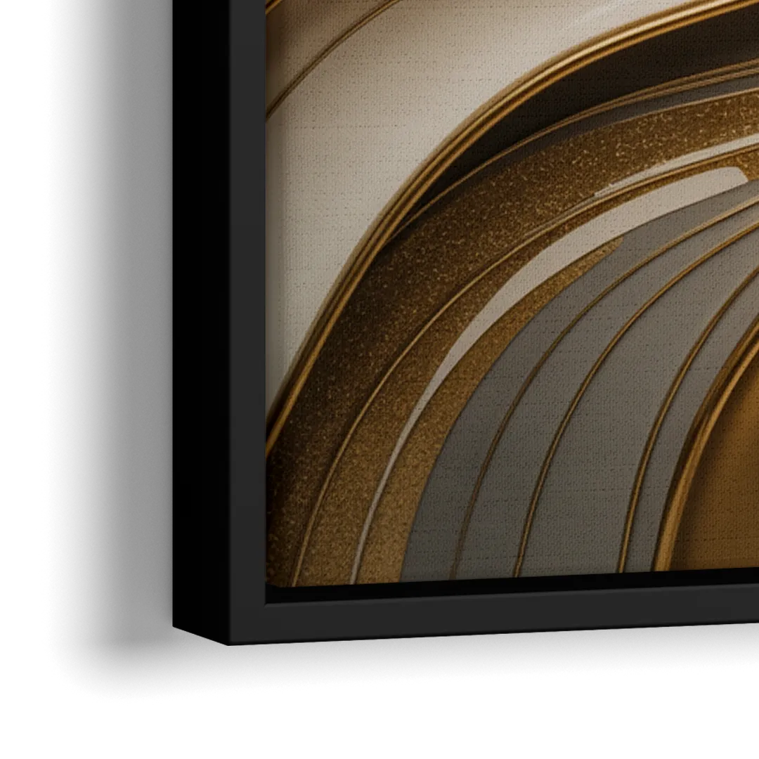 Flowing Rivers in Gold Abstract - Close-Up Black Frame Canvas