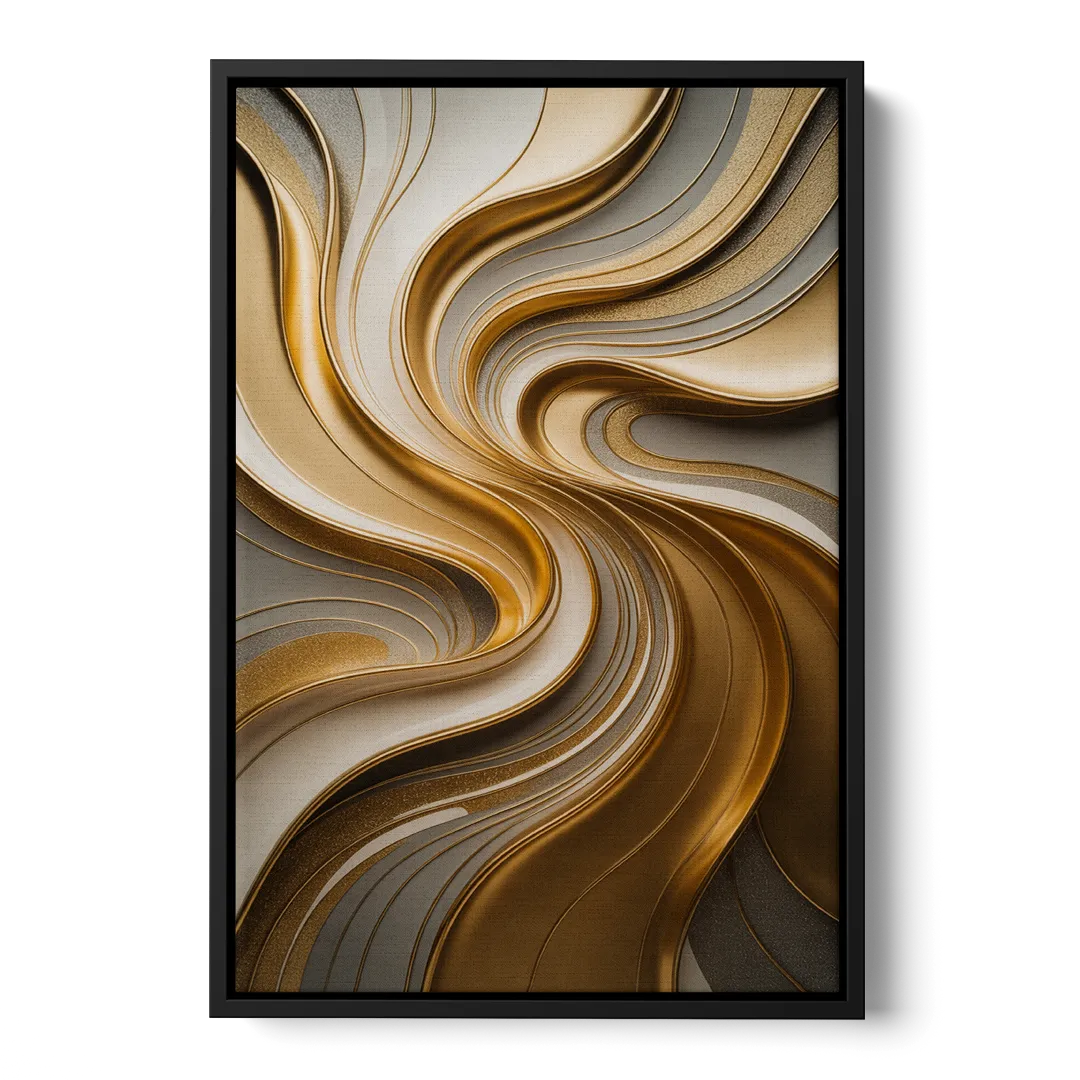 Flowing Rivers in Gold Abstract - Black Frame Canvas