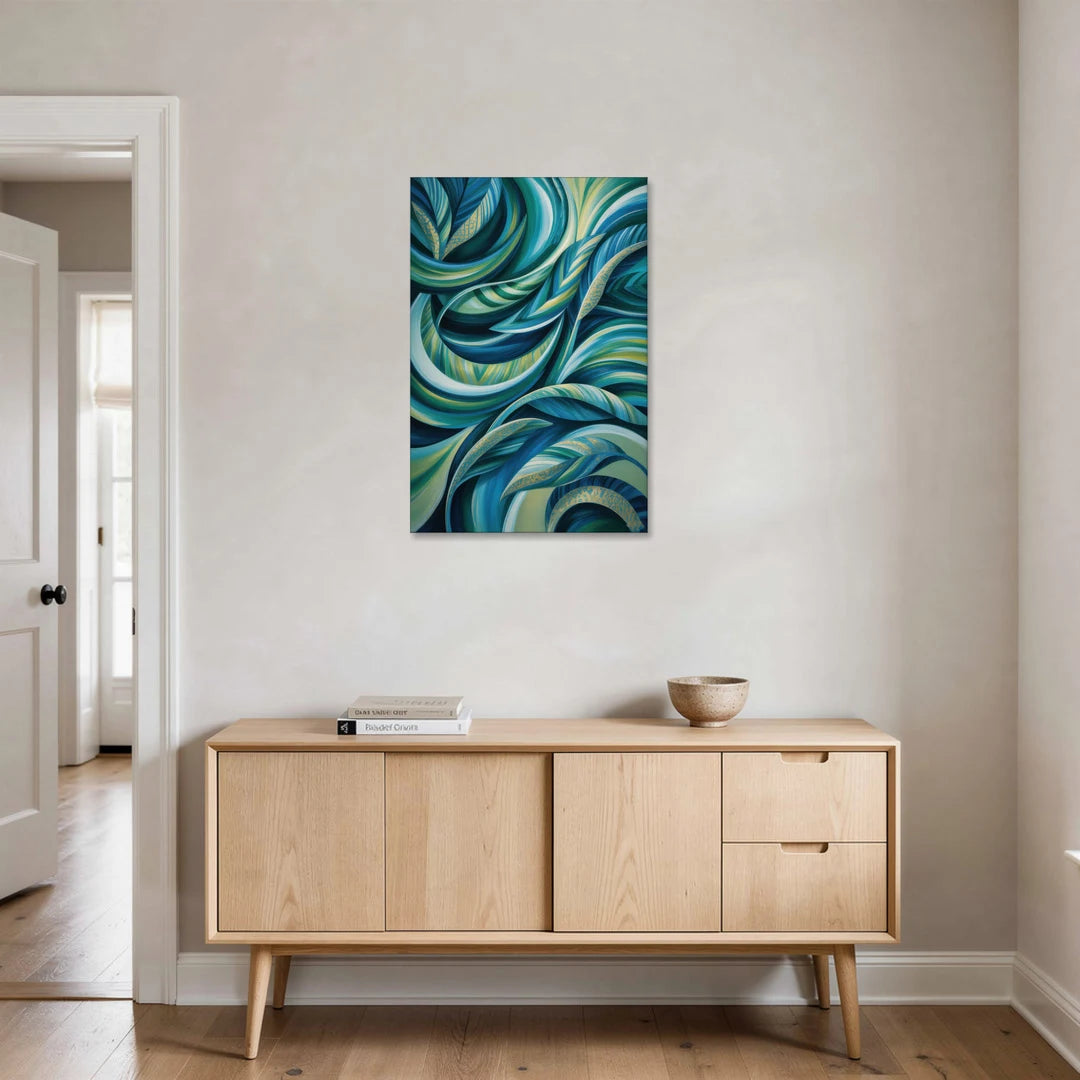 Fluid Elegance Blue and Green Abstract - Canvas Wall Art - Coffee Table - 24x36