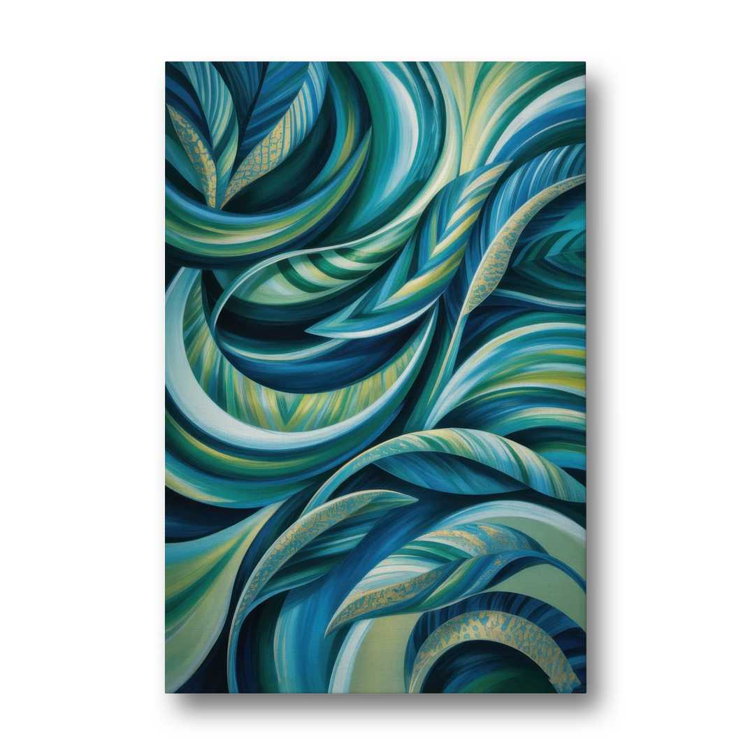 Fluid Elegance Blue and Green Abstract - Canvas Wall Art - Front