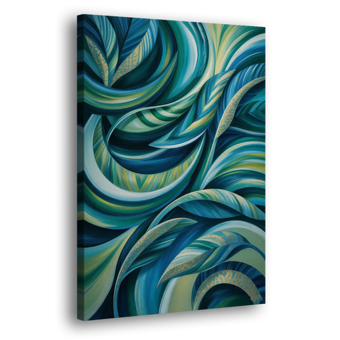 Fluid Elegance Blue and Green Abstract - Canvas Wall Art