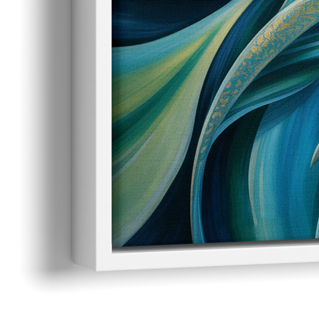 Fluid Elegance Blue and Green Abstract - Close-Up White Frame Canvas