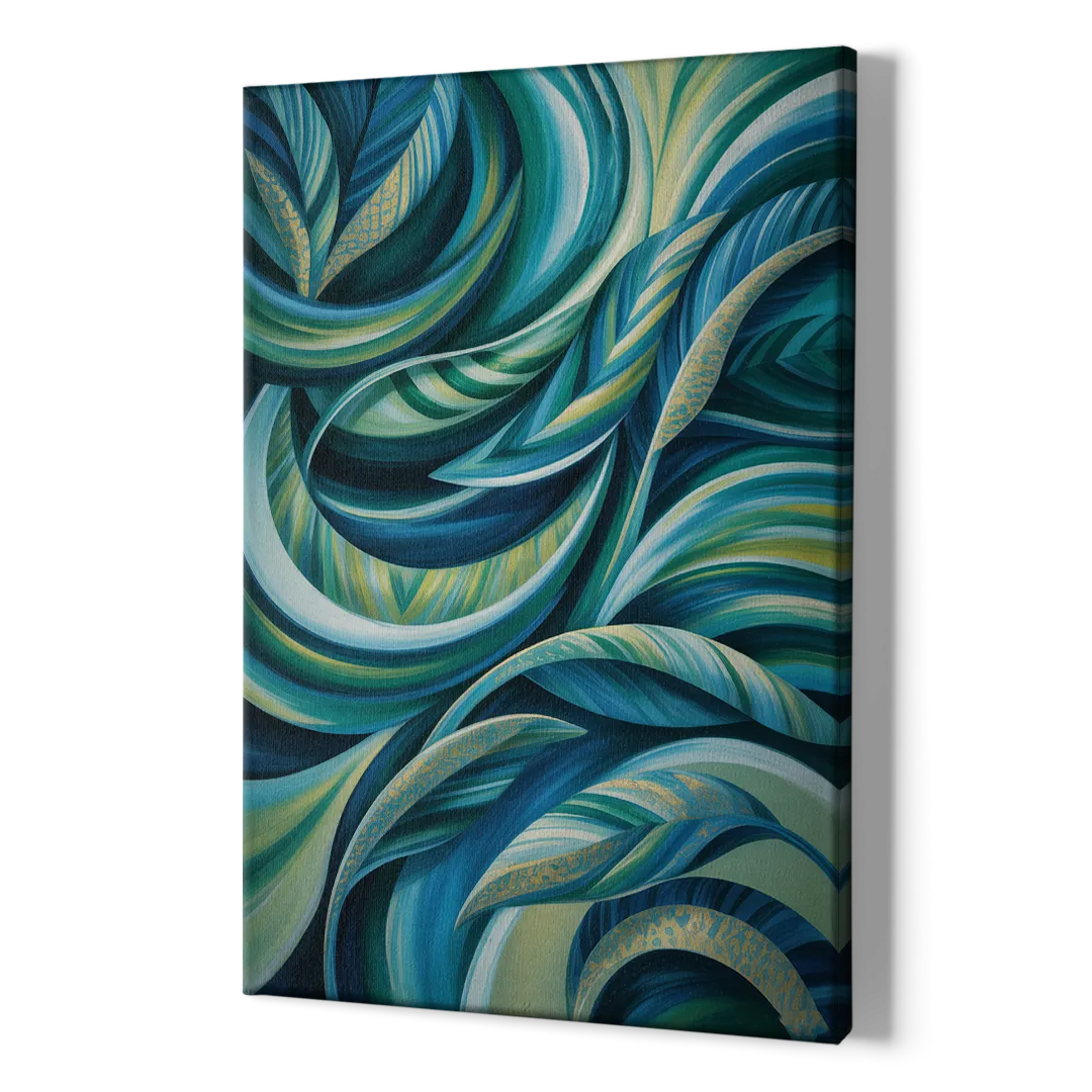 Fluid Elegance Blue and Green Abstract - Canvas Print Art Sides