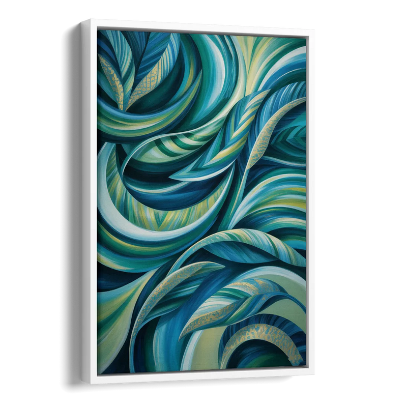 Fluid Elegance Blue and Green Abstract Side - White Canvas Wall Art