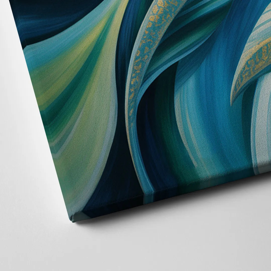Fluid Elegance Blue and Green Abstract Canvas Close Up