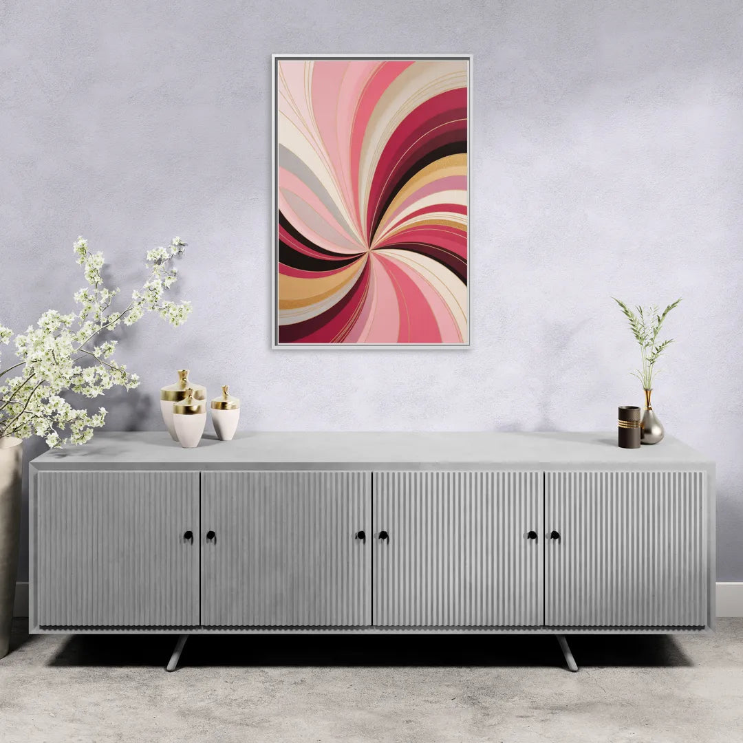Fluid Elegance Pink Abstract - Living Room White Frame Canvas