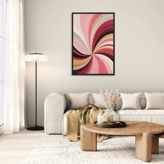 Fluid Elegance Pink Abstract - Living Room Black Frame Canvas
