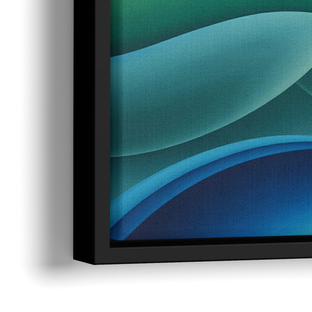 Fluid Harmony Blue and Green Abstract - Close-Up Black Frame Canvas