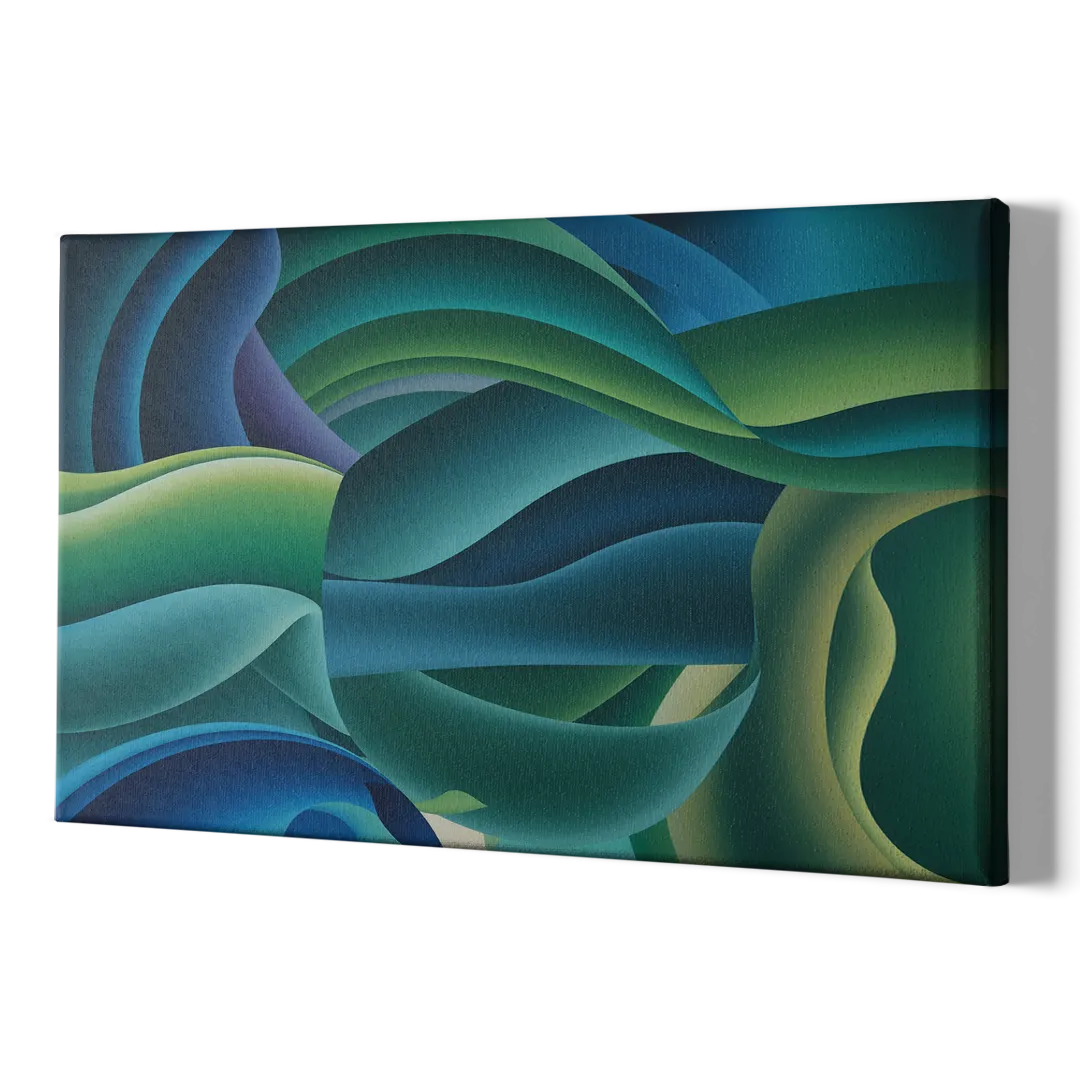 Fluid Harmony Blue and Green Abstract - Canvas Print Art Sides