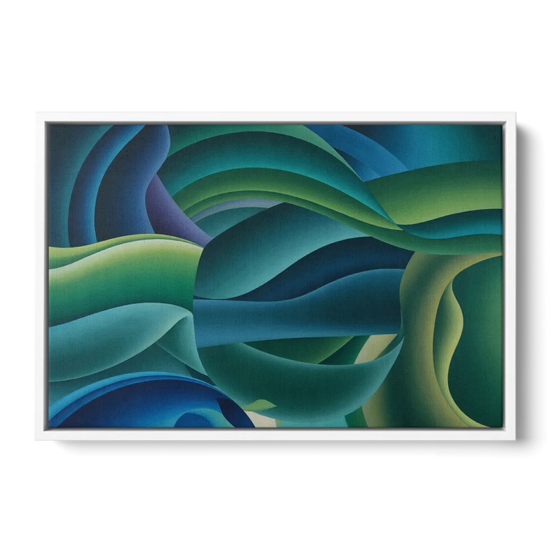 Fluid Harmony Blue and Green Abstract Front - White Canvas Wall Art
