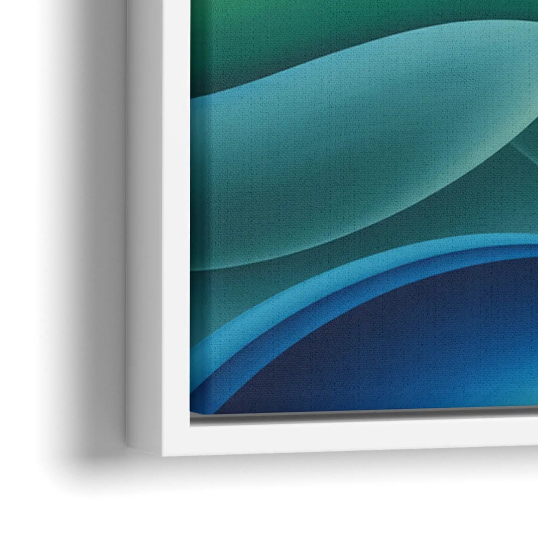 Fluid Harmony Blue and Green Abstract - Close-Up White Frame Canvas
