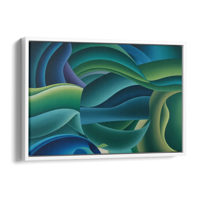 Fluid Harmony Blue and Green Abstract Side - White Canvas Wall Art