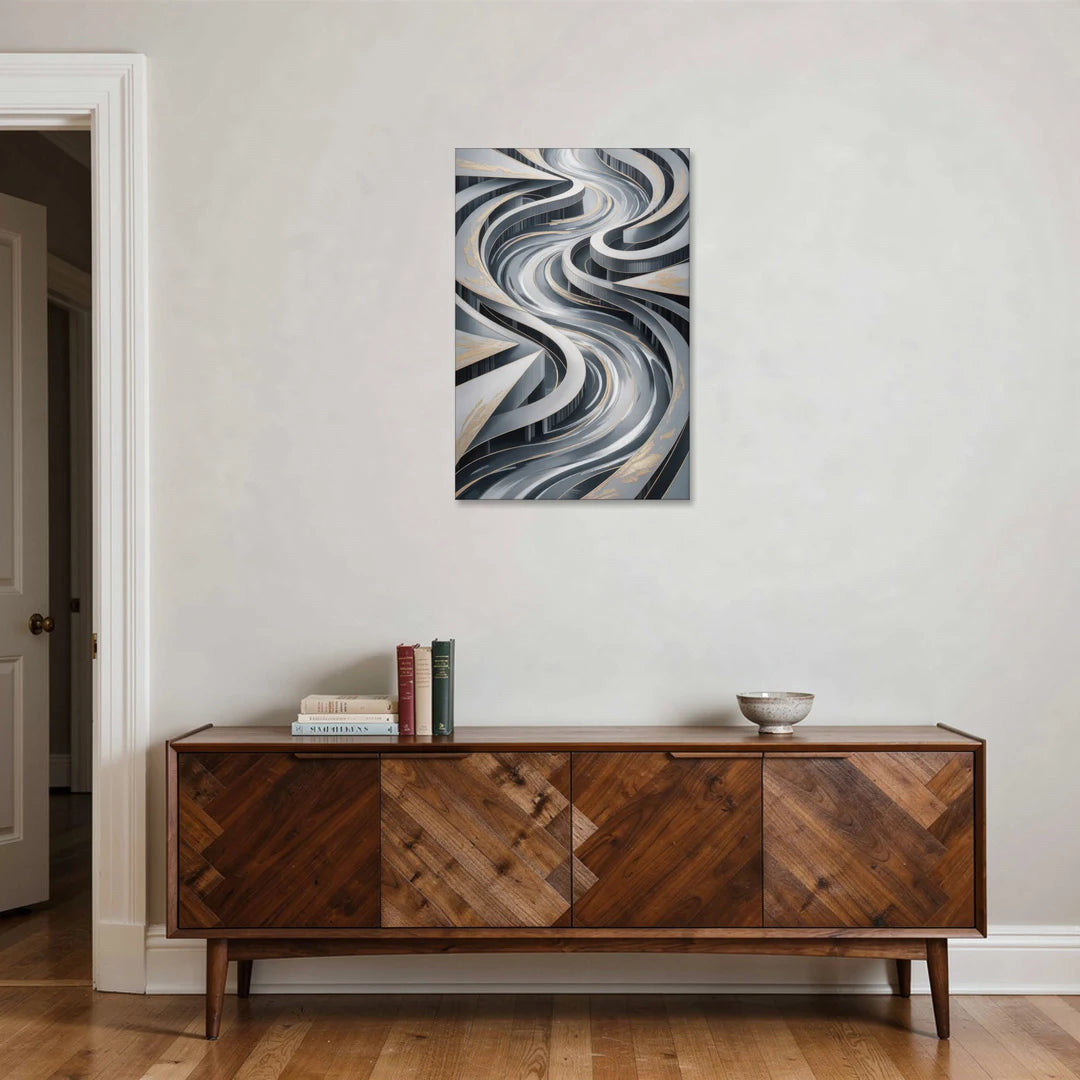 Fluid Harmony Grey Abstract - Canvas Wall Art - Coffee Table - 24x36