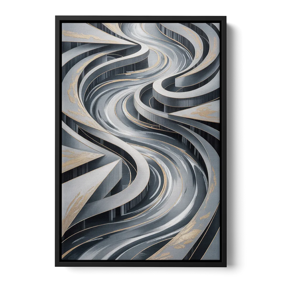Fluid Harmony Grey Abstract - Black Frame Canvas