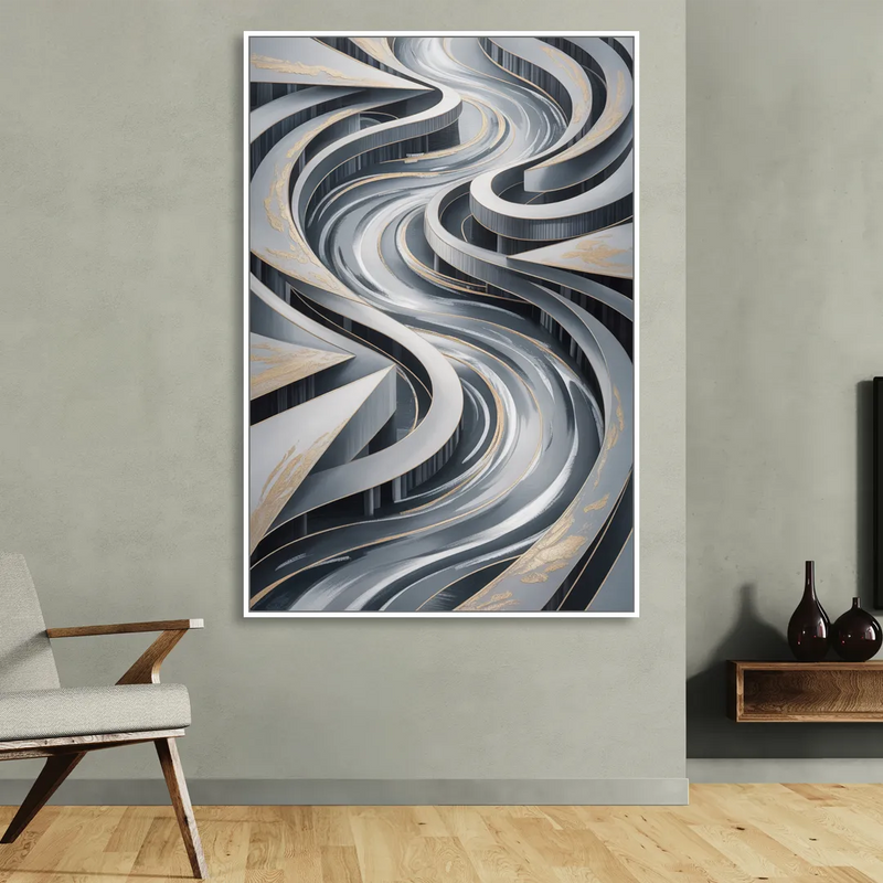 Fluid Harmony Grey Abstract Living Room - White Canvas Wall Art