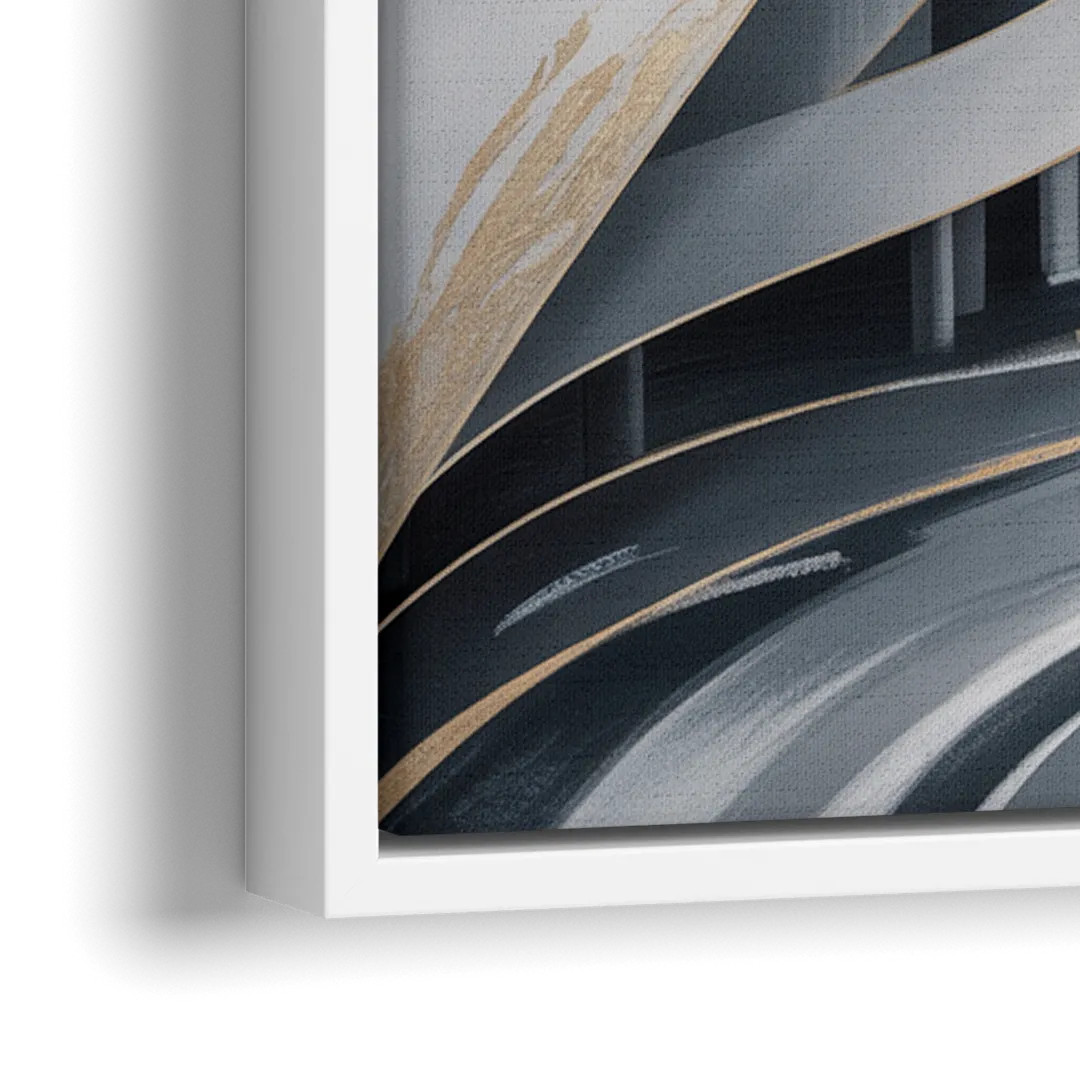 Fluid Harmony Grey Abstract - Close-Up White Frame Canvas