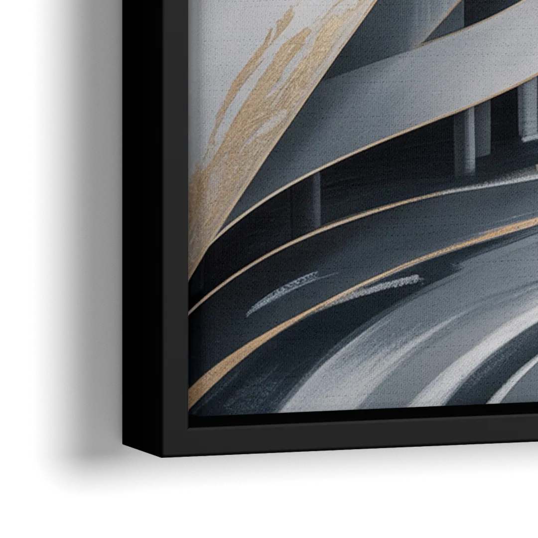 Fluid Harmony Grey Abstract - Close-Up Black Frame Canvas