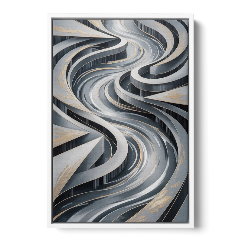 Fluid Harmony Grey Abstract Front - White Canvas Wall Art