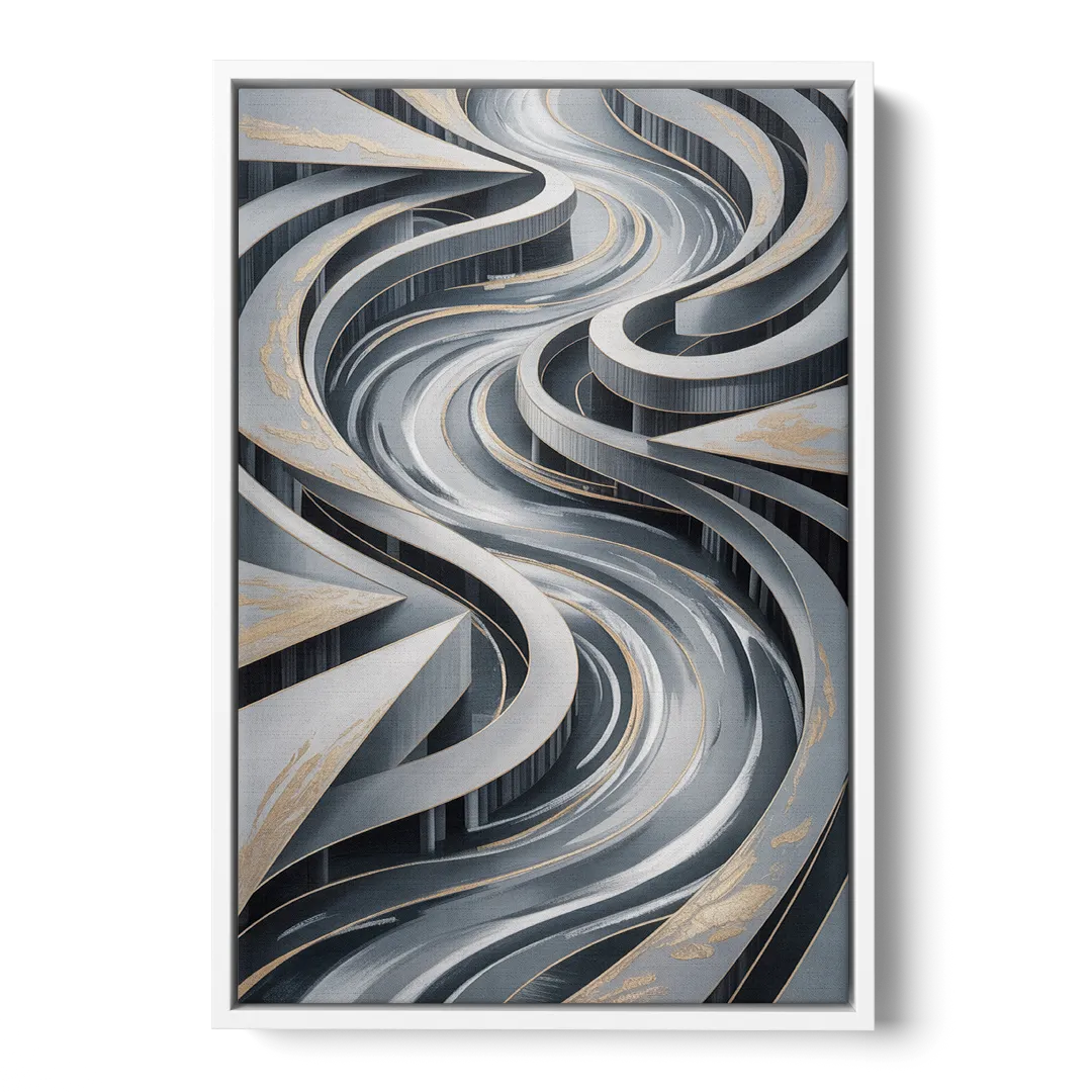 Fluid Harmony Grey Abstract - White Frame Canvas