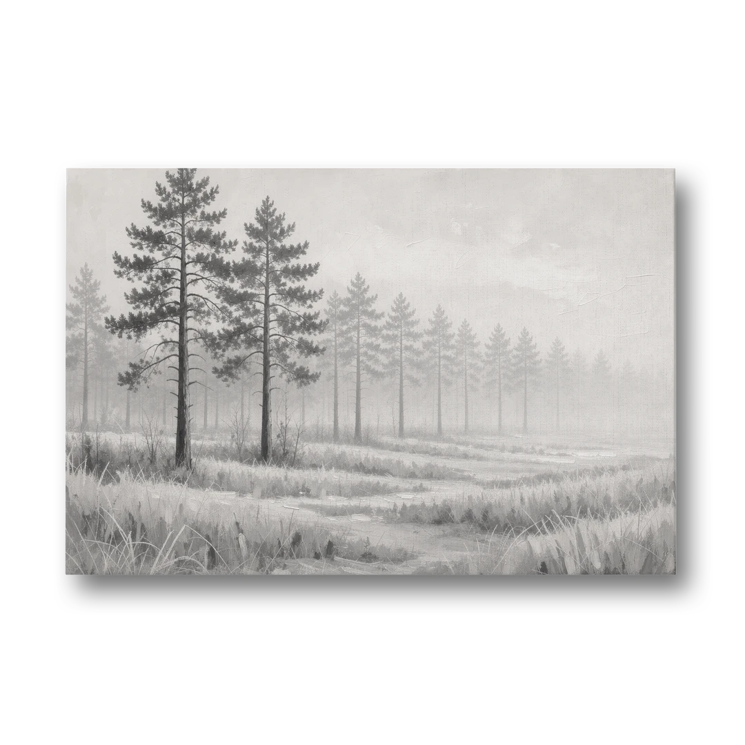 Foggy Forest Pines on Frosted Meadow for the Living Room - Canvas Wall Art - Front