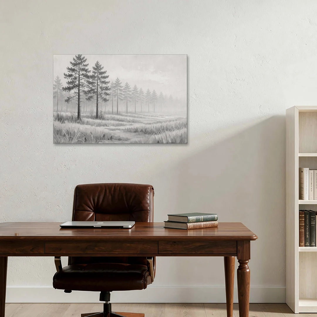 Foggy Forest Pines on Frosted Meadow for the Living Room - Canvas Wall Art - Office - 36x24