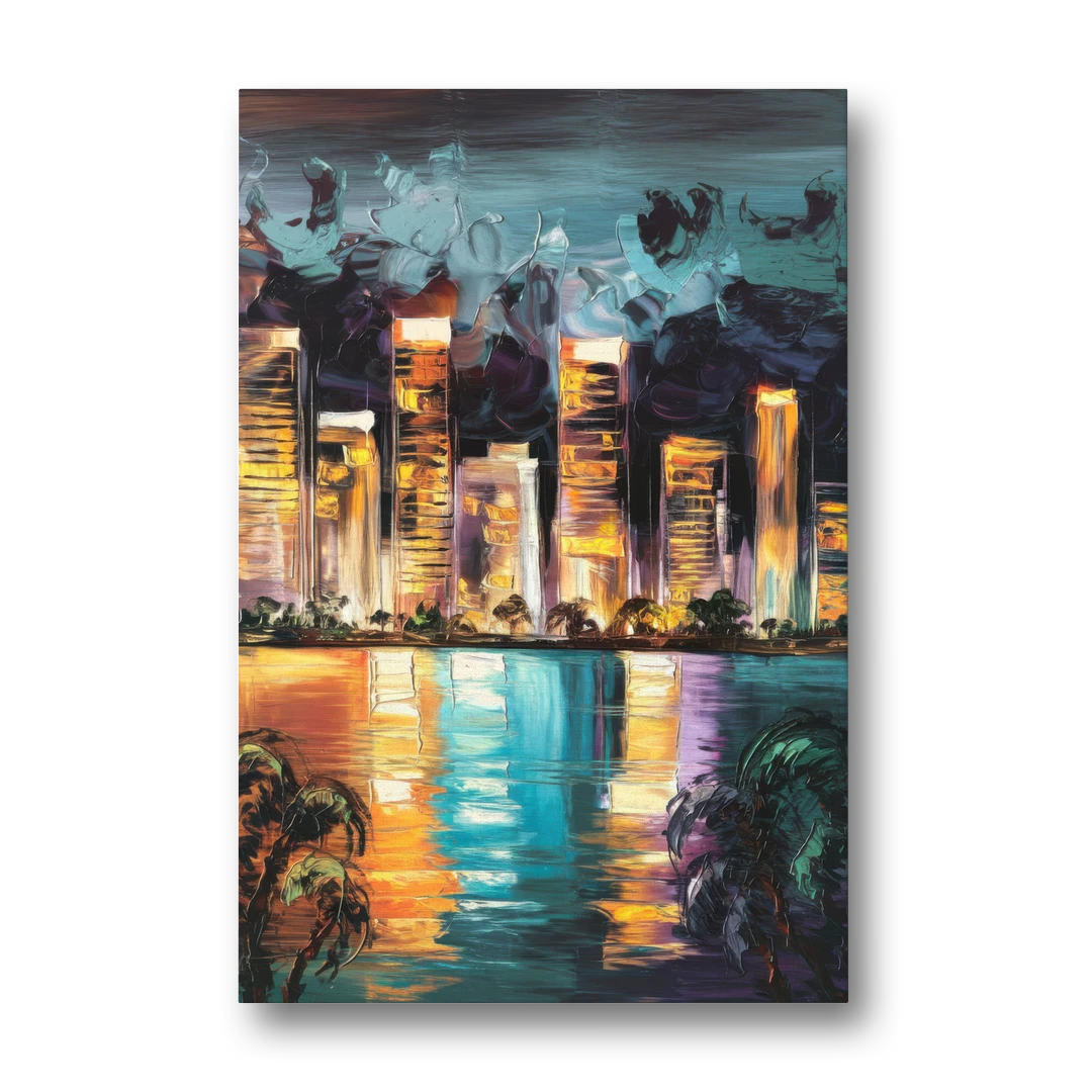 Fort Lauderdale Downtown Lights - Canvas Wall Art - Front