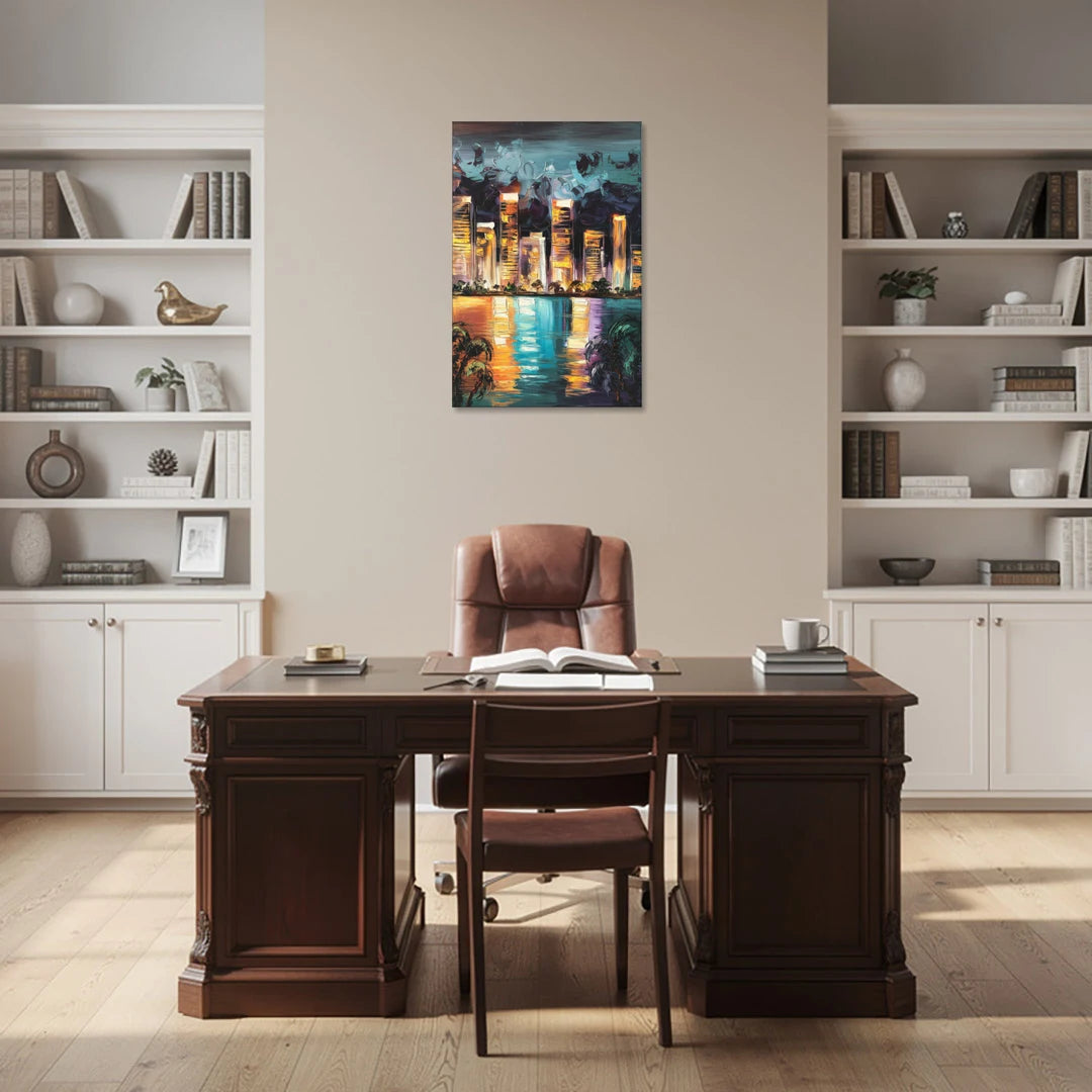 Fort Lauderdale Downtown Lights - Canvas Wall Art - Office - 24x36