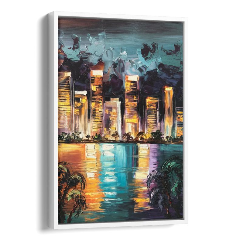 Fort Lauderdale Downtown Lights Side - White Canvas Wall Art