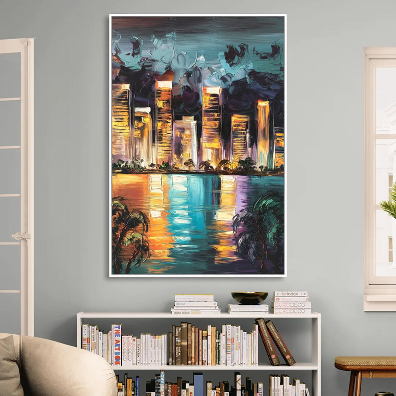 Fort Lauderdale Downtown Lights Living Room - White Canvas Wall Art