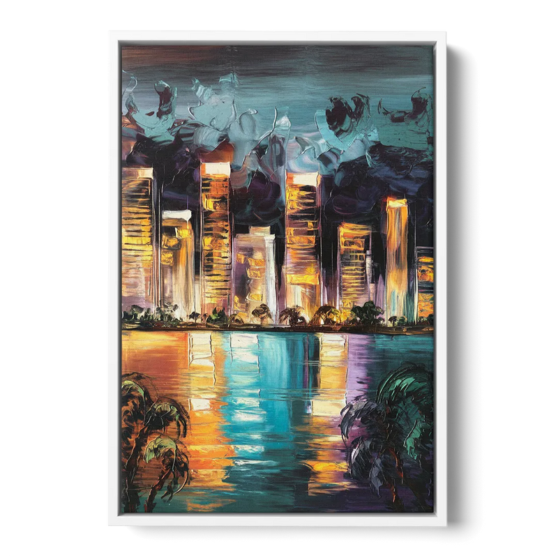 Fort Lauderdale Downtown Lights Front - White Canvas Wall Art