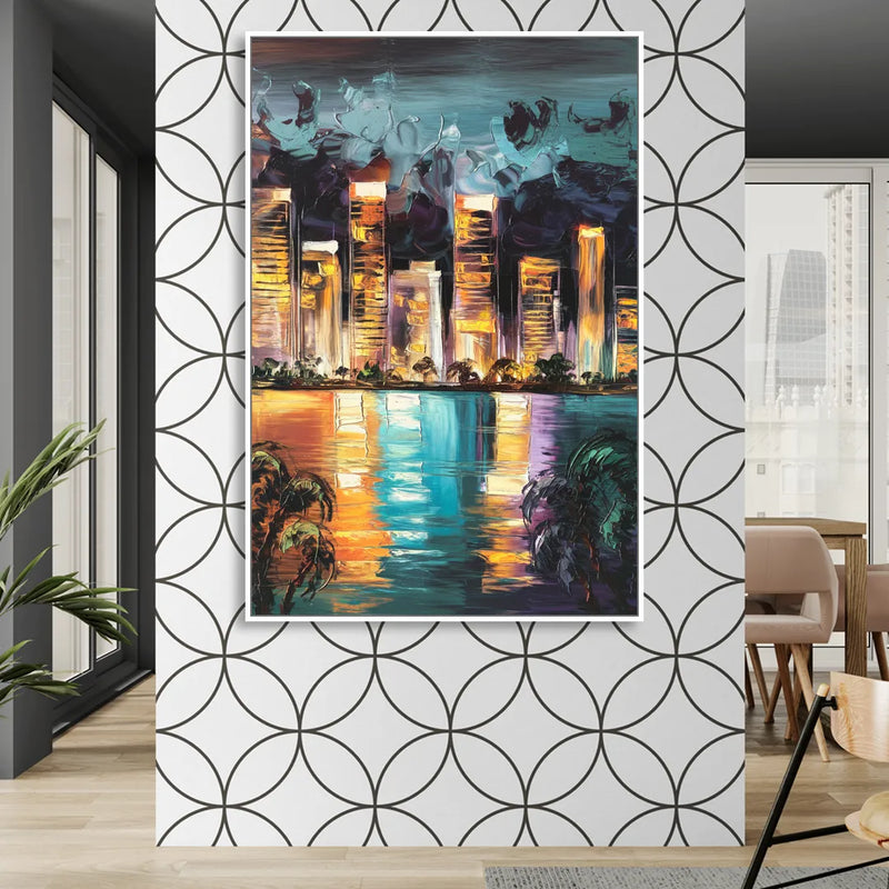 Fort Lauderdale Downtown Lights Sitting Room - White Canvas Wall Art
