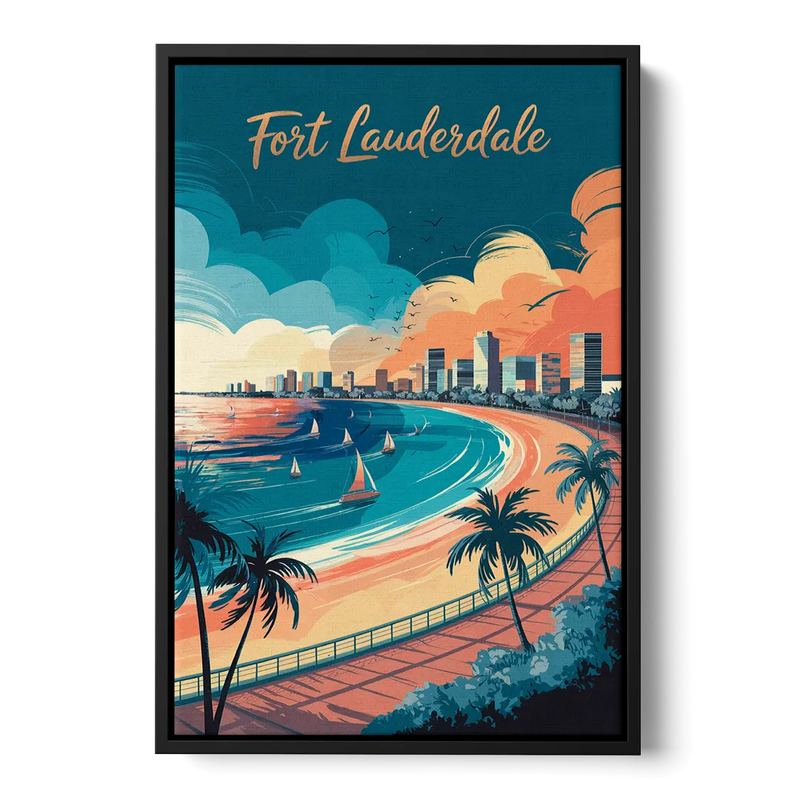 Fort Lauderdale Oceanfront Views Front - Black Canvas Wall Art