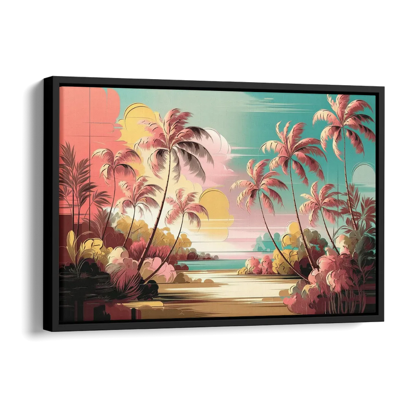 Fort Lauderdale Tropical Palm Trees Side - Black Canvas Wall Art