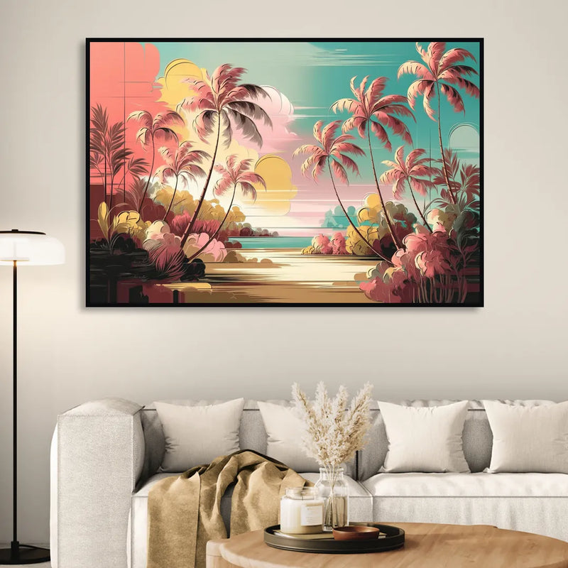 Fort Lauderdale Tropical Palm Trees Living Room - Black Canvas Wall Art